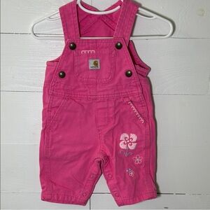 Carhartt Bright Pink Overalls with Embroidered Flowers   3Months
